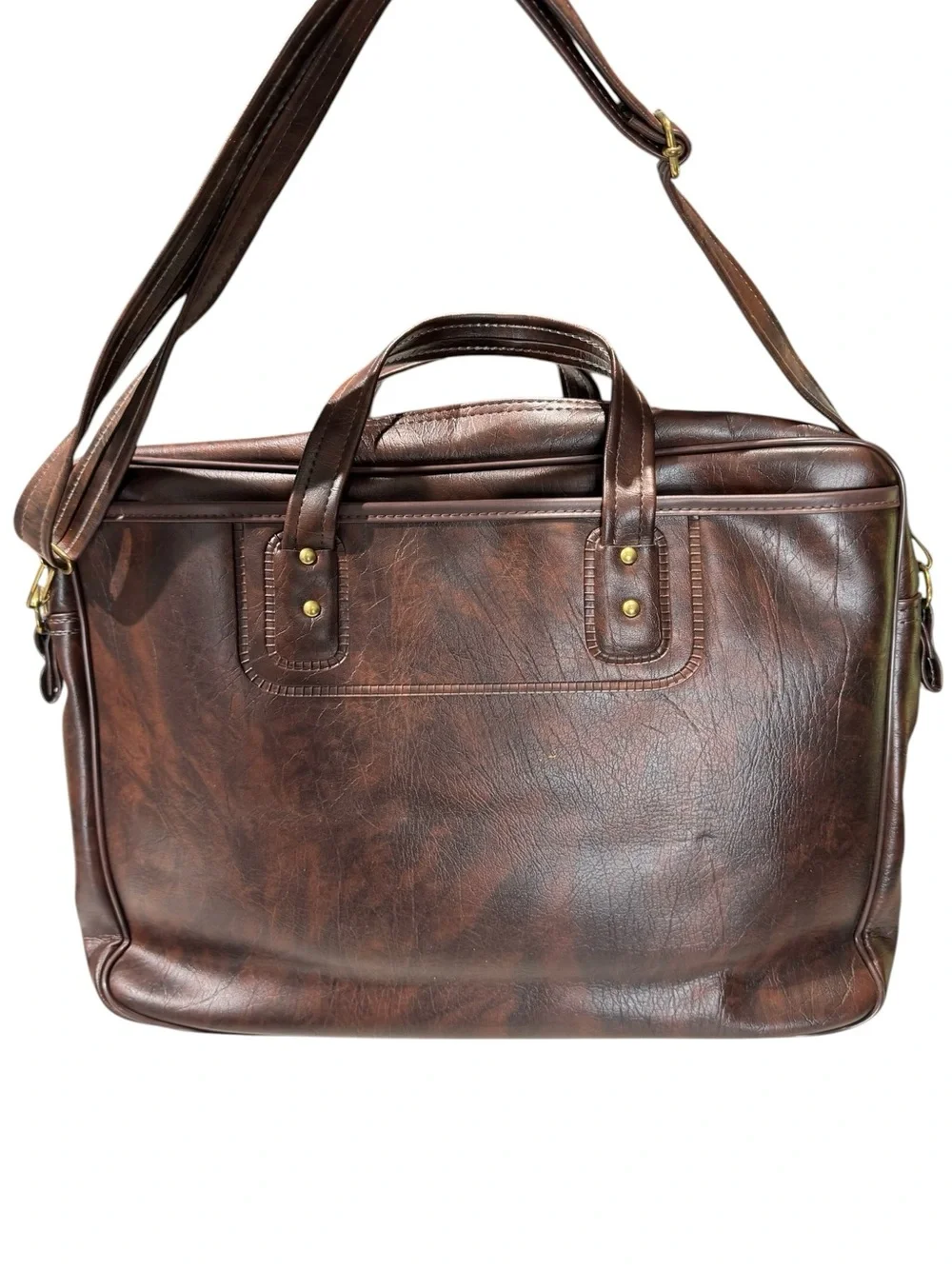 Vintage Porsche Brown Leather Gold Logo Brass Hardware Shoulder Briefcase - Picture 4 of 12